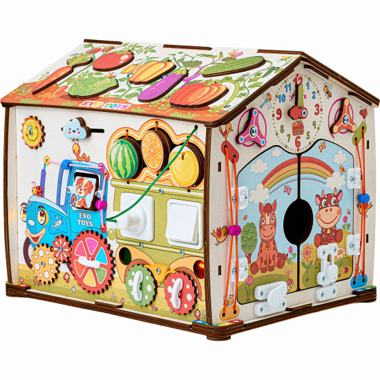 Бизиборд домик Смайлики на ферме со светом 29х35 см